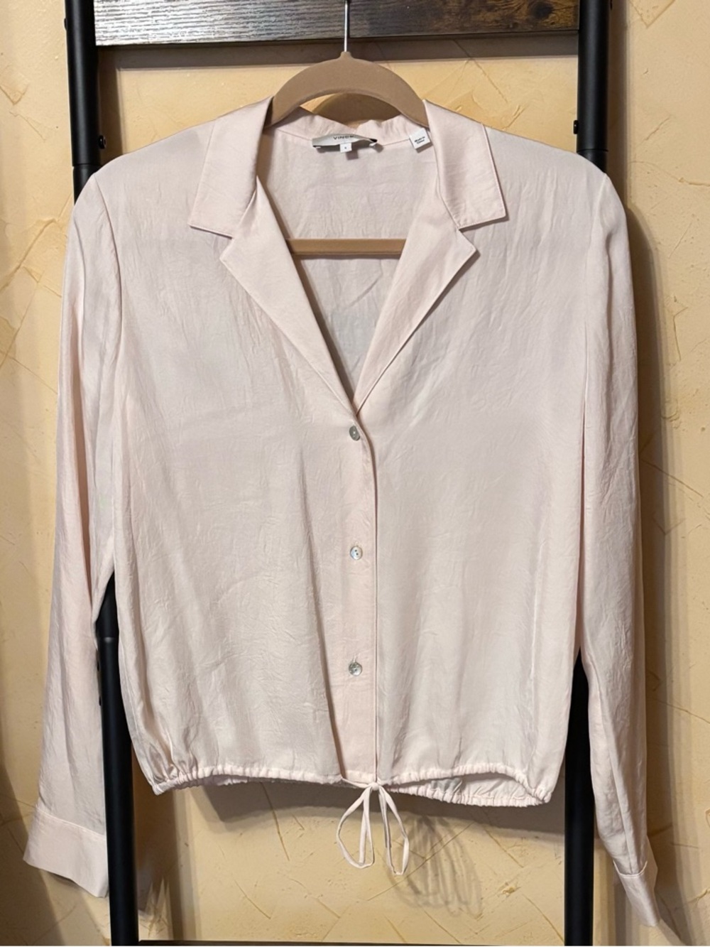 Vince Light Pink Button-Down Drawstring Hem Shirt Size 6